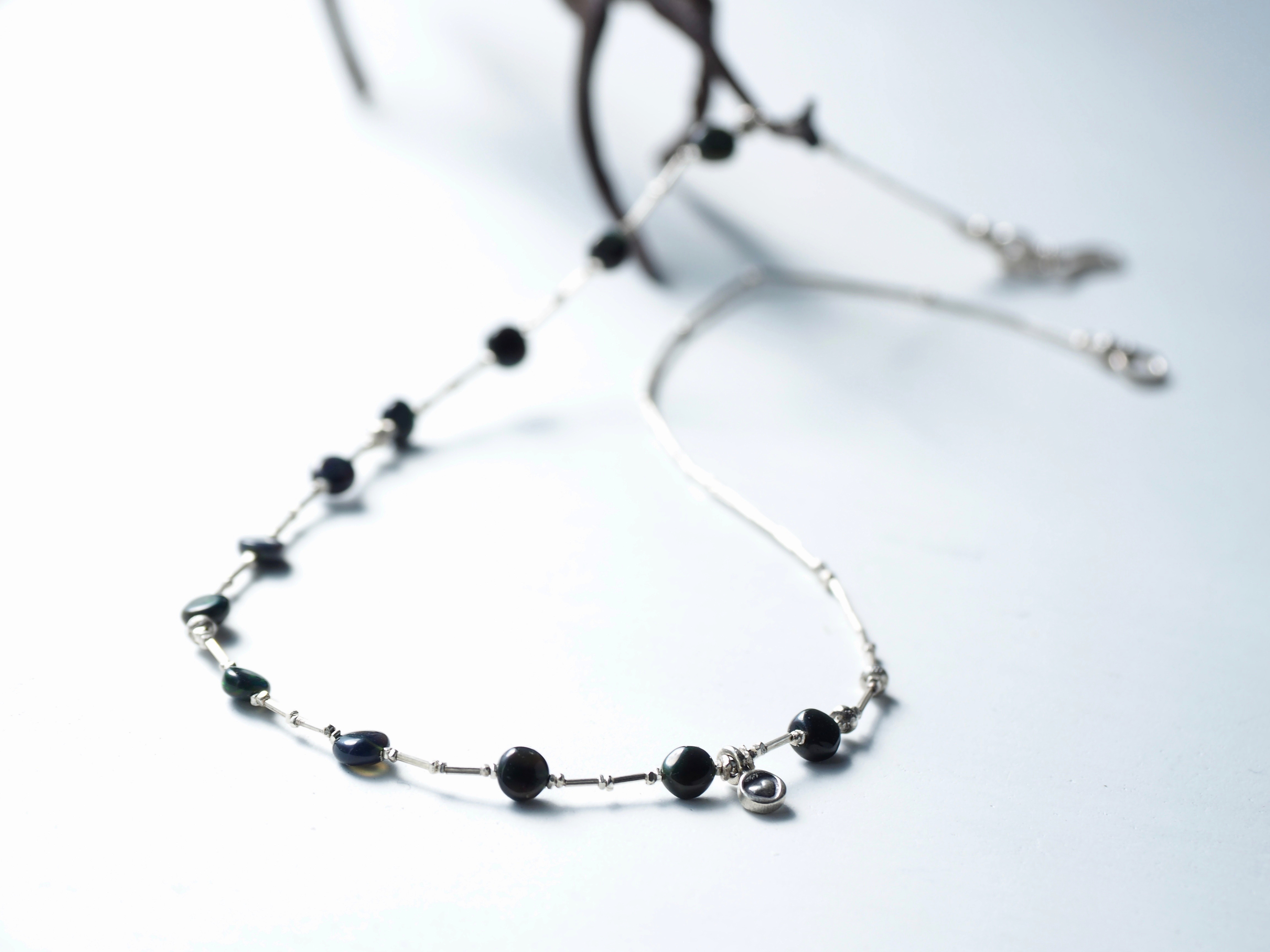 -Black opal- silver necklace