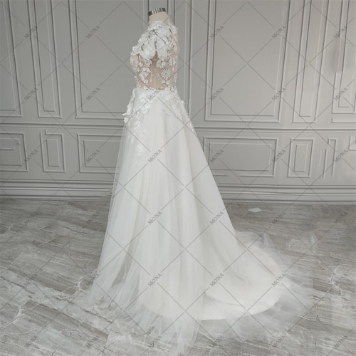 Vネック 上品 エレガント ウェディングドレス Aラインドレス 669