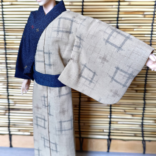 井桁と麻の葉-【28cm男子ドール浴衣】 浴衣 手縫いドール着物