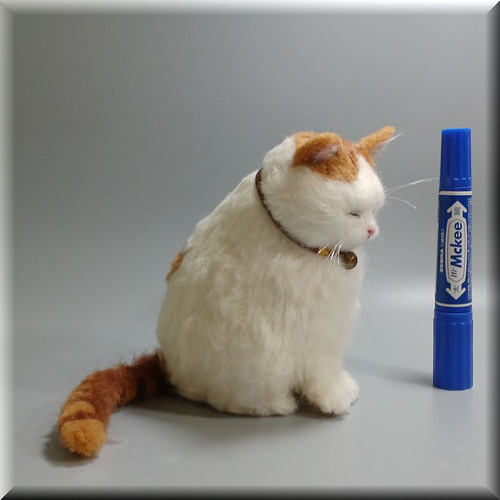 羊毛フェルト 猫 茶トラハチワレ猫さん デブ猫 ねこ ネコ 猫