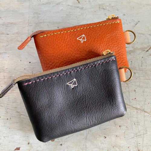 手縫い小さなファスナー革財布】ブラック・コンパクト・お財布ポーチ