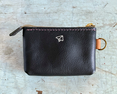 手縫い小さなファスナー革財布】ブラック・コンパクト・お財布ポーチ