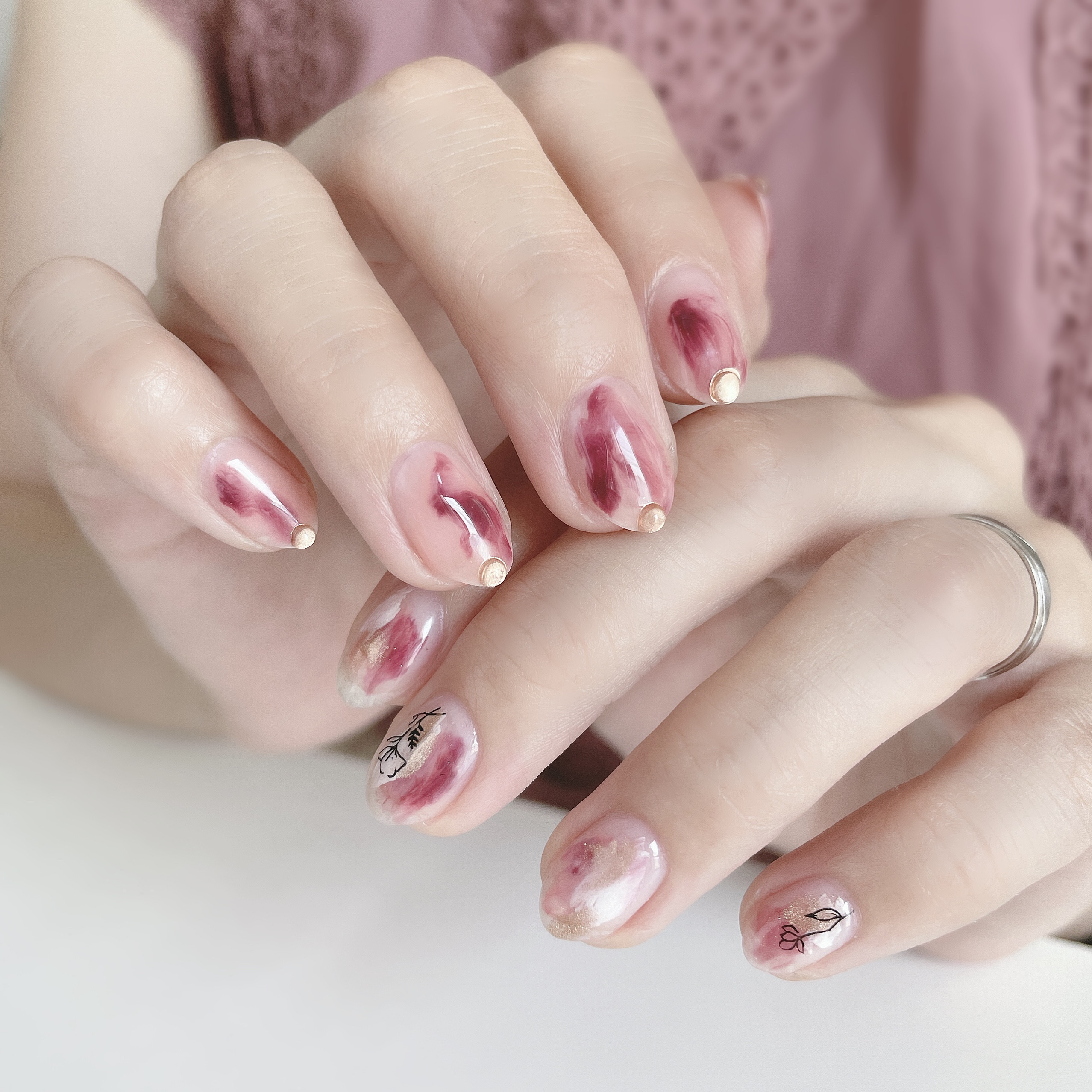 くすみパープル塗りかけネイルチップ 再販☆くすみパープル×シェルネイル♬ ネイルチップ（つけ爪