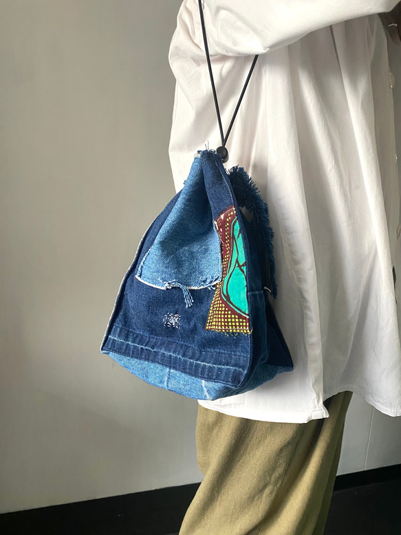 pouch /ヴィンテージデニムの巾着バッグ □tf-368a ポーチ a gogo