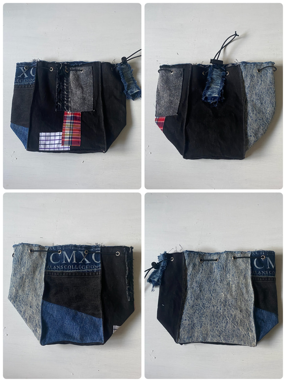 pouch /ヴィンテージデニムの巾着バッグ    ■tf-368b 8枚目の画像
