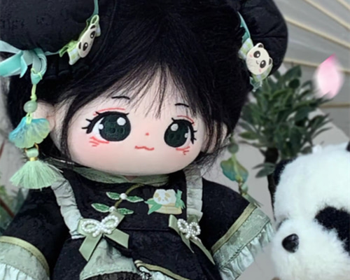 20cmぬいぐるみ 着せ替えぬいぐるみ かわいい 黒髪パンダ柄目少女