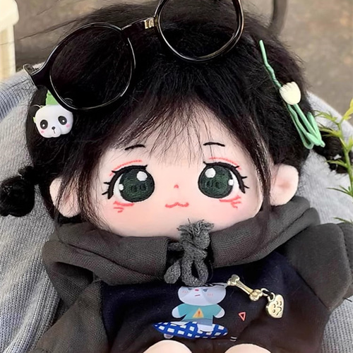 20cmぬいぐるみ 着せ替えぬいぐるみ かわいい 黒髪パンダ柄目少女