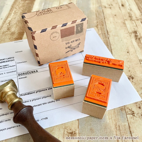 猫たちの郵便局 スタンプセット（エアメールボックス） はんこ