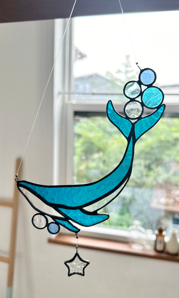 ☆あお☆ステンドグラスサンキャッチャー(２個セット) 魚のサンキャッチャー ステンドグラス ブルー系 サンキャッチャー 陽