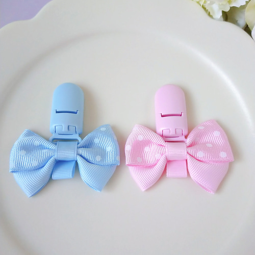 ☆リボン名札クリップ なふだちゃん ミニさくらんぼ柄×パステルピンク☆再販16 ☆リボン名札クリップ なふだちゃん ミニさくらんぼ柄×パステル