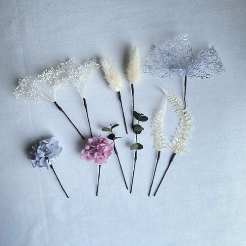 №044♡ドライフラワー＆プリザーブドフラワー髪飾り♡成人式♡卒業式♡結婚式 ドライフラワー髪飾り プリザーブドフラワー 結婚式 成人式 卒業式