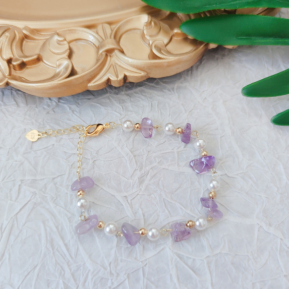 14k 美しい パープル サファイアのブレスレット さざれ石 天然石