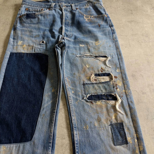 W32表記 リペアカスタム usa製 リーバイス 501 リメイクデニム