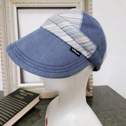 【纏う…装いの帽子】ストライプが爽やかなキャスケット✨ 大きなつばはアウトドアにも活躍➰ 夏のお出掛けに➰ 4枚目の画像