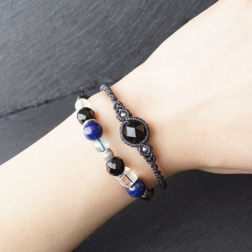 モリオン(黒水晶)＆オニキス＆ラピスラズリの二重マクラメブレスレット