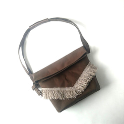 フリンジ2wayショルダーbag【cacao brown×old pink】 1枚目の画像