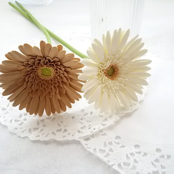 【僅限】❁乳白色和棕色粘土花非洲菊2件套，室內花，斯堪的納維亞室內❁ 第2張的照片