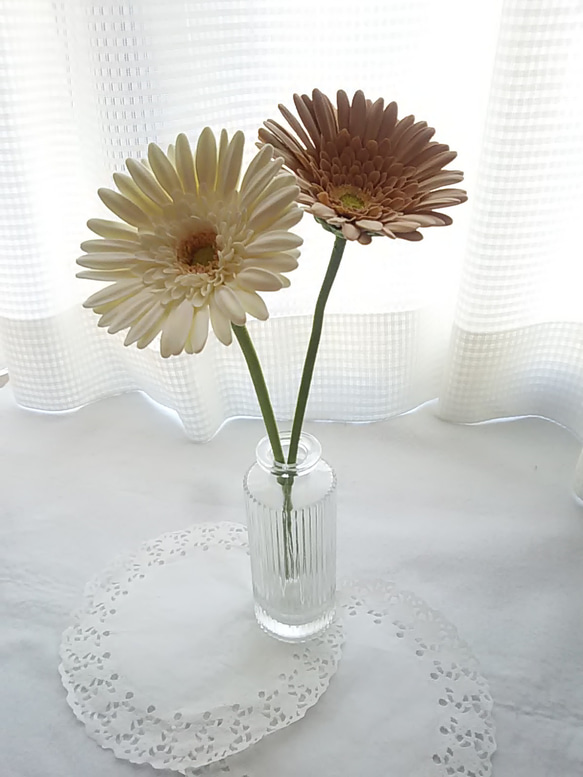 【僅限】❁乳白色和棕色粘土花非洲菊2件套，室內花，斯堪的納維亞室內❁ 第6張的照片