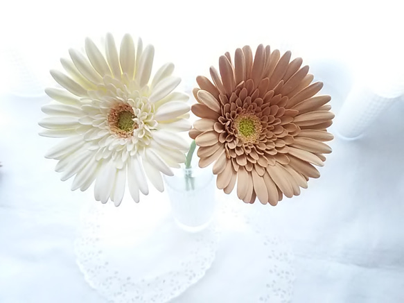 【僅限】❁乳白色和棕色粘土花非洲菊2件套，室內花，斯堪的納維亞室內❁ 第3張的照片