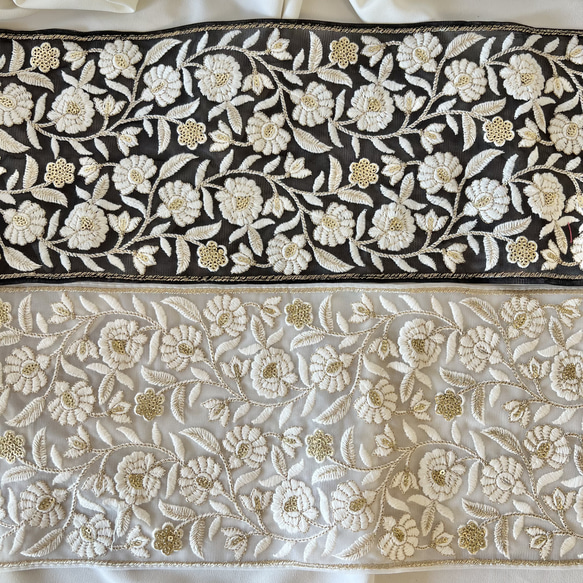 30cm  インド刺繍リボン  チュール  花柄 2枚目の画像