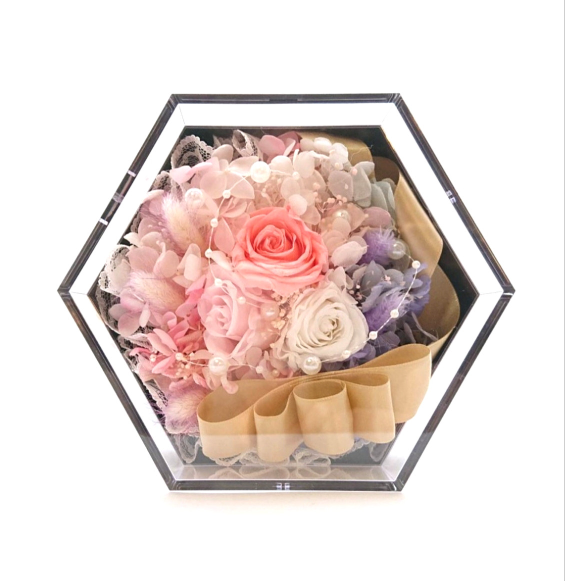 ❁rose & ribbon flower box❁ pink♡white
