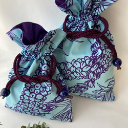 【袋ポーチ M/L】ハワイ：美しいハワイの神聖なレイの模様のとても使いやすいオススメ袋ポーチです (ブルー） 3枚目の画像