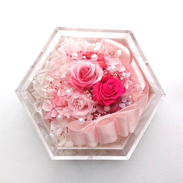 母の日限定割引き ❁rose & ribbon flower box❁ pink♡pink 1枚目の画像
