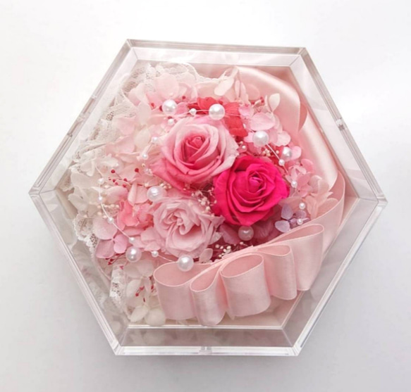 母の日限定割引き ❁rose & ribbon flower box❁ pink♡pink 2枚目の画像