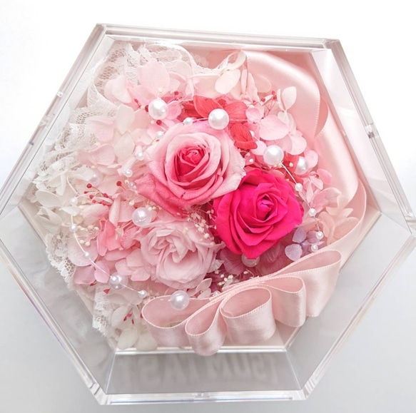 母の日限定割引き ❁rose & ribbon flower box❁ pink♡pink 3枚目の画像