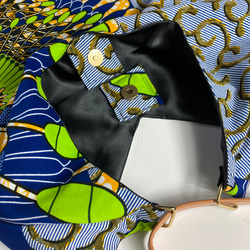 ［Epidote]African print × Real leather Folding bag  blue/stp 4枚目の画像