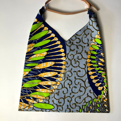 ［Epidote]African print × Real leather Folding bag  blue/stp 2枚目の画像