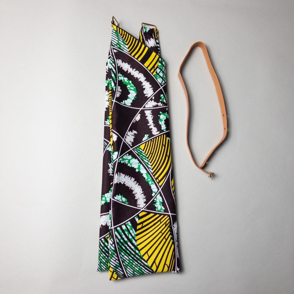 African print × Real leather Folding bag blue&yellow 4枚目の画像