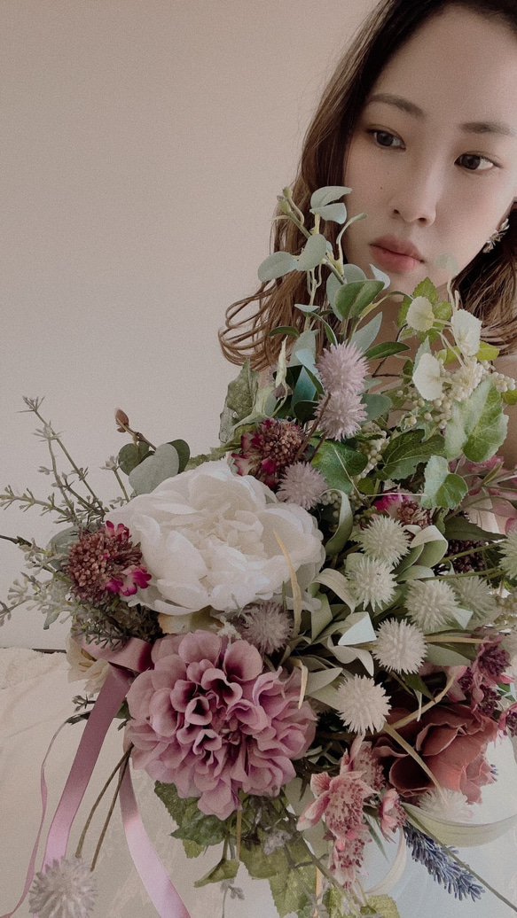 Autumn bouquet＊1点限定ブーケ♡アーティフィシャルブーケ★芍薬と小花たち❤︎ボリューミーナチュラルブーケ 12枚目の画像