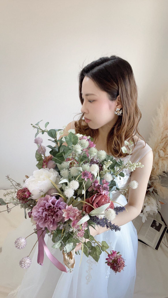 Autumn bouquet＊1点限定ブーケ♡アーティフィシャルブーケ★芍薬と小花たち❤︎ボリューミーナチュラルブーケ 7枚目の画像