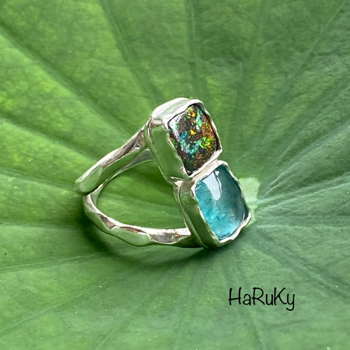 ボルダーオパール ダイヤモンド シルバー リング ボルダーオパール