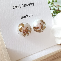 蒔絵パールピアス / 風と木の葉 / maki-e pearl earrings / leaves 5枚目の画像
