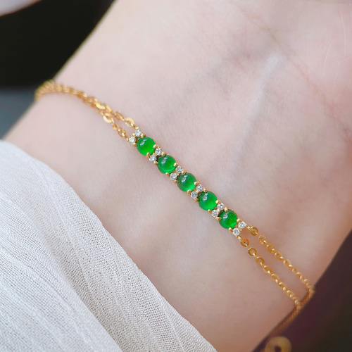 天然ダイヤモンド付きヒスイブレスレットk18 ブレスレット パール  