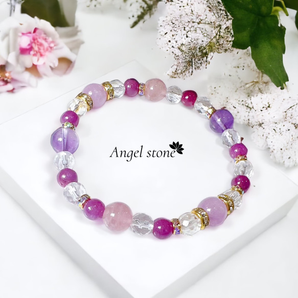 マニカラン クンツァイト ラベンダーアメジスト ローズクォーツ ブレス