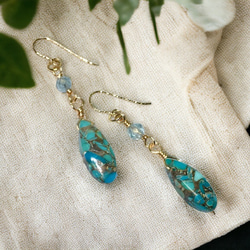 14kgf 大粒 グリーンオニキスロングドロップピアス イヤリング ピアス