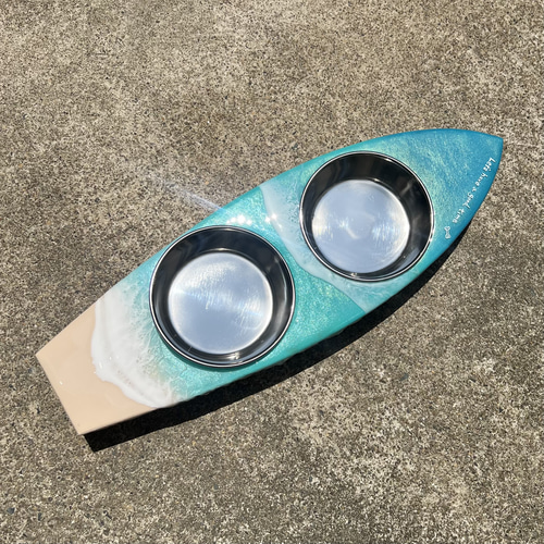 再販 オーダー品 ペットフードスタンド 小型犬用 海アート レジン