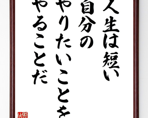 名言「人生は短い、自分のやりたいことをやることだ」手書き書道色紙額