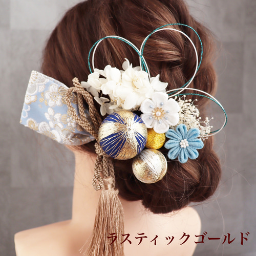 602番 西陣織リボンとつまみ細工の髪飾り 西陣織 - ヘアアクセサリーの