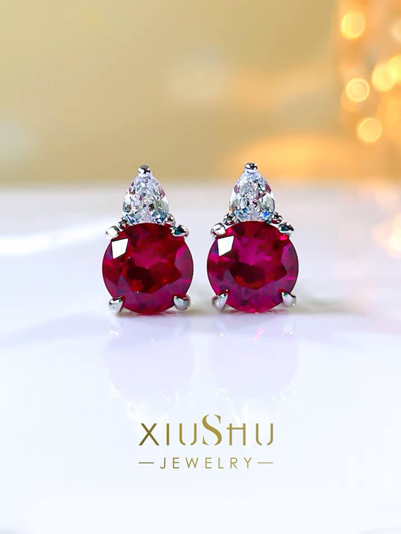 高級感 人工 ルビー ピアス S925 ピアス(両耳用) | yucay.cl