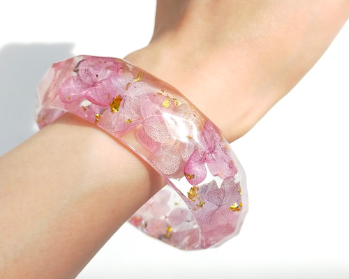 箔/ラメ入り 色を選べる紫陽花バングル〜 アジサイ ブルー クリア