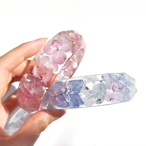 箔/ラメ入り 色を選べる紫陽花バングル〜 アジサイ ブルー クリア