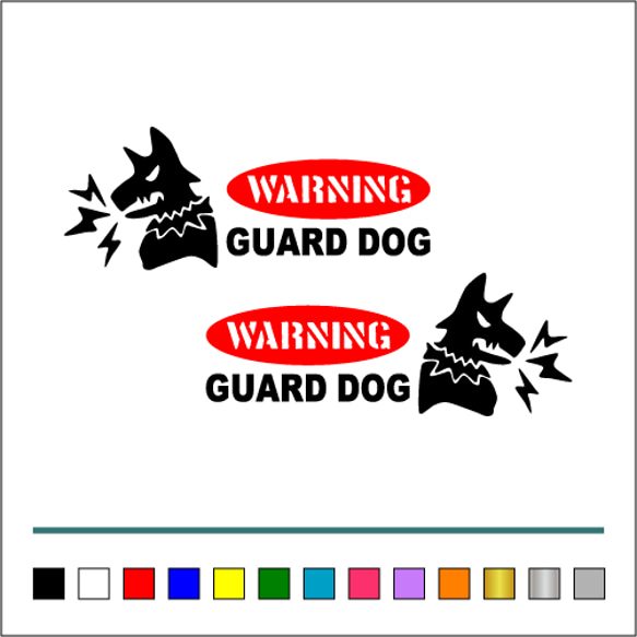 番犬 001【 WARNINGA GUARD DOG 楕円 】ステッカー お得左右セット【カラー選択可】 送料無料♪ 1枚目の画像