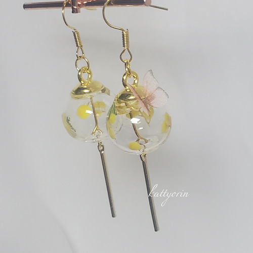 ミモザ 風鈴ピアス/イヤリング ストレートスティックパーツ ピアス 