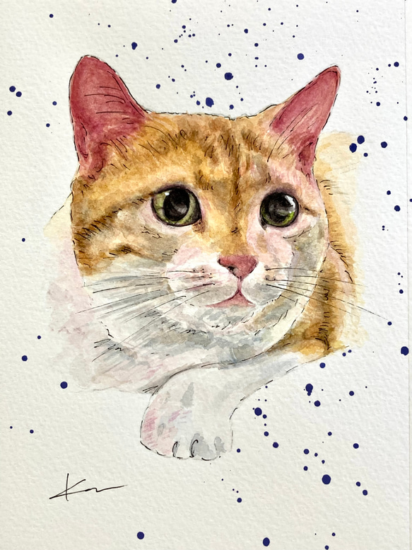 オーダーメイド　サンプル　猫の絵　水彩画 1枚目の画像