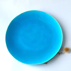 美しい青のお皿　8寸皿　陶器　 1枚目の画像