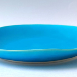 美しい青のお皿　8寸皿　陶器　 3枚目の画像